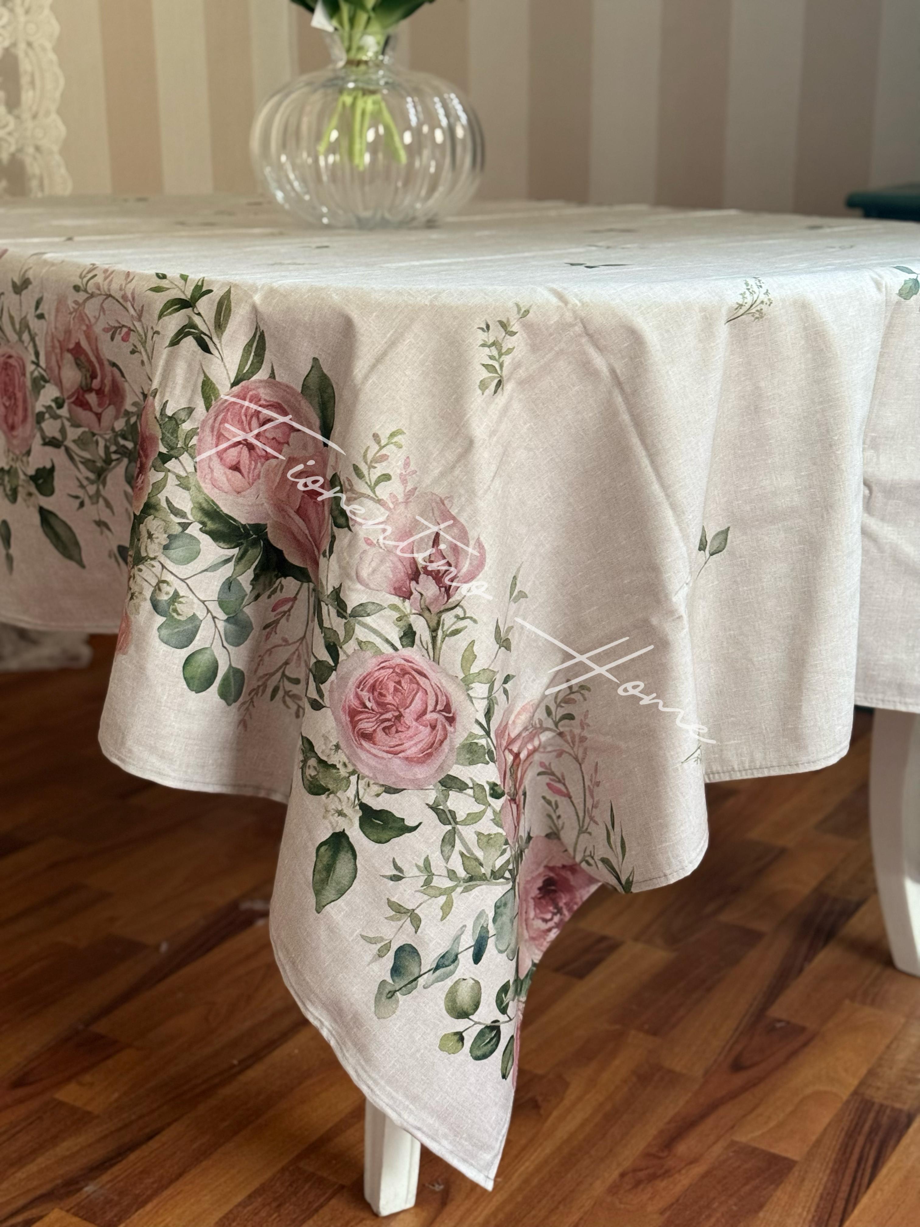 Tovaglia cerata in cotone con stampa digitale Rosa senza spine - 155x220 cm - L'Atelier17